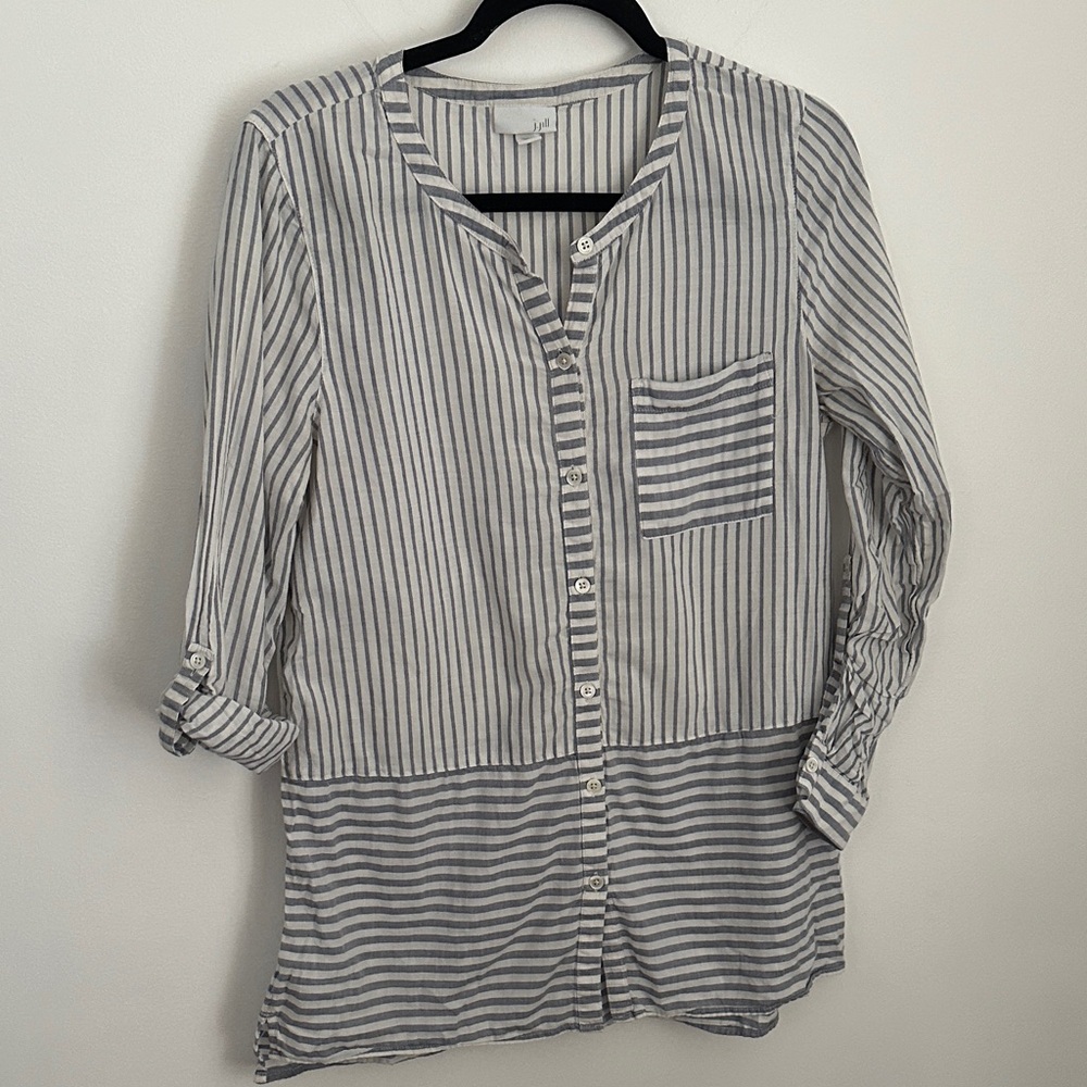 J. Jill Gray and White Striped Button-Down Shirt